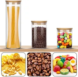 Glass Storage Containers Jars with Sealed Bamboo Lids Clear Glasses Food Storage Canister for Serving Tea Coffee