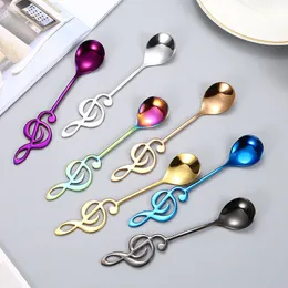 Färg Note Round Head Coffee Spoons 304 Rostfritt stål omrörande blandningssked flerfärgad dessert Scoop Coffeeware Tea Spoon Honey Jam Fruit Flatware ZL0999