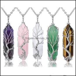 Hänge Halsband Hängen Smycken Andmade Koppartråd Inslagna Tree Of Life Halsband Natursten Rosa Kristall Ametist P Dhcgs