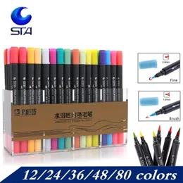 STA 24/24/36/48/80 Cores Artista Brush Sketch Sketch Pens baseado em tinta à base de tinta dupla marcador de arte Pen Aquarelle Brush caneta FINETIP 210226