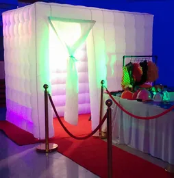 2 Doors Inflatable Cube Photo Booth Air Tent Commercial Grade PVC Portable Photobooth with RGB LED Lights For Party Activities