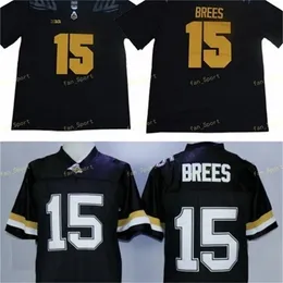 THR Purdue Kazancılar Drew Brees College Futbol Formaları Ucuz #15 Drew Brees Home Siyah Üniversite Futbol Gömlekleri