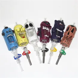 Cartoon design 14mm Mini Nectar Bong Kits hookah Dab Straw Oil Rigs Glass Water Pipe stainless steel Tip