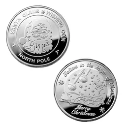 40x3mm Santa Claus önskar myntgåvor Collectible Silver Gold Plated Souvenir Coin North Pole Collection Gift God julmyntmynt