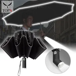 Helt automatisk paraply LED Folding Regnsäker vindtät Toppkvalitet Slitstarkt Företagsjusterbar vinkel Förlängd Portabel PARASOL 220426