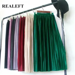Realeft Elegant Solid Pleated Womens Long Skirts Spring Summer Street High Waist Harajuku Umbrella Maxi Skirts Womens 210311