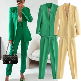 Women's Two Piece Pants Maxdutti 2022 Ins Blogger England Office Lady Fashion Elegant Colorful Casual Blazers Straight Women Pieces SetsWome