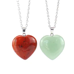 3cm Natural Original Crystal Stone Heart Pendant Necklaces For Women Men Lover Jewelry With Alloy Chain