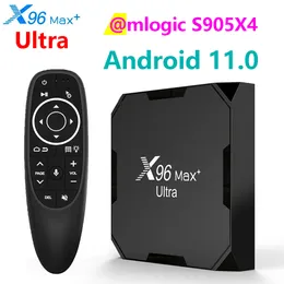 Android 11 TV Box X96 Max + Ultra Amlogic S905X4 2.4G / 5G Wifi 8K H.265 HEVC Set Top Box Media Player دعم بطاقة Micro SD مع التحكم الصوتي