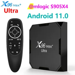 Android 11 TVボックスX96 MAX +ウルトラAMLOGIC S905X4 2.4G / 5G WiFi 8K H.265 HEVCセットトップボックスメディアプレーヤーボイスコントロール付きマイクロSDカード