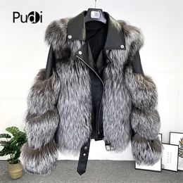 Pudi Women Real Fur Coat Jacket Ins Hot Female本物の毛皮のパーカコートCT952 201112