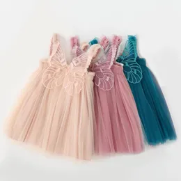 Abiti da ragazza Gonna da bambino Senza maniche Design a rete delicato sulla pelle Abiti da ragazza Accessori da sposa Principessa Festa di compleanno Spiaggia 1-6 anni Regalo per ragazze