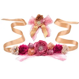 Kemerler Çiçek Bel Kemeri Yay Hariband Set Kadınlar için Set Saten Şerit Band Kostüm Moda Aksesuarları El Yapımı Bel Belgeleri