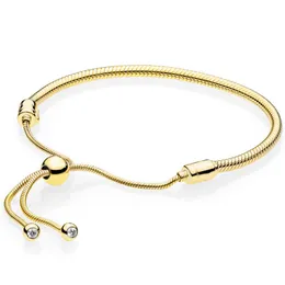 925 Sterling Silver Slider Armband Snake Chain Fit Pandora Pärlor Charms Heart Stars Bangle for Women Gift med originallåda Moments Pave Clasp