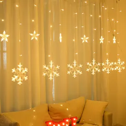 Fengrise Snowflake Moon Star LED Curtain Light Feliz Natal decoração para casa presente de natal presente feliz ano de 201203