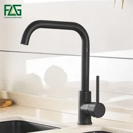 Torneira de cozinha FLG Black 360 Girlate Mixer Torneira para design de borracha de cozinha Crane montado no deck quente e frio para pias 974-33b T200424