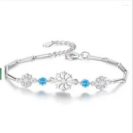 Bracelets de charme moda 925 prata esterlina para mulheres jóias cristal snowflake bracelete feminino blue stones acessórios presentes kent22