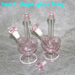 9 -calowy kształt serca różowy hakahs szklane bongs rurki wodne platformy olejne z 14 mm palenie suche zioła nektar