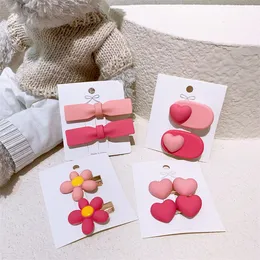1 Pair New Fashion Children's Hairpins Hair Accessories Sweet Girl Simple Cute Pink Flower Bow Love Duckbill Clip Headdress