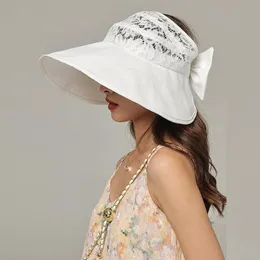 Шляпа Шляпа Шляпа Sun Sun Beach Hat для женщин девушки из ультрафиолетовой защиты галстук Sunvisor Fashion Ladies Travel Hollow Out Summer Hatwide