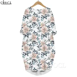 Women Dress Beautiful Lily 3D Graphic Loose Daughter Dresses Printed Long Sleeve Casual Summer Gown Pocket Dress 220616