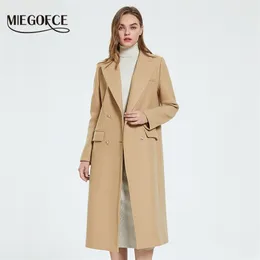 Women's Wool Blends MIEGOFCE Minimalist Spring Autumn Wool Blends Coat Women Elegant Lapel Double Breasted Long Jacket Female Overcoat MGK026 220826