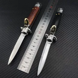 Hotsale ACK Godfather Mafia Stiletto Messer Automatische horizontale taktische Messer 440c Klinge Holzgriff Outdoor-Taschenmesser mit Nylonscheide