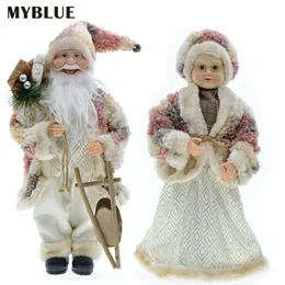 Year Christmas Tree Ornaments 45cm Big Standing Santa Claus Figurine Plush Doll Toys Gift Decoration for Home Navidad 220329