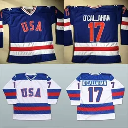 MThr # 17 Jack O'Callahan 1980 Miracle On Maglia da hockey su ghiaccio Uomo 100% ricamo cucito S Team USA Maglie da hockey Blu Bianco