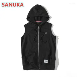 Mens Clothing Hooded Vest Zomer Nieuwe Mannen Ademende Effen Kleur Mannelijke Mode Toevallige Eenvoudige Jas Kleding Men's Vests Stra22