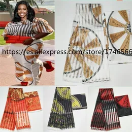 Satin -Seidenstoff im Ghana -Stil mit Organza Ribbon Afrikanische Wachs -Design T200810