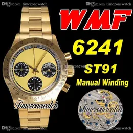 WWF Paul Newman 6241 St91 Ręczne nawiedzanie Chronograph Mens Watch 1967 Rzadko Vintage 18k Gold Black Yellow Dial OysterSter Bransoletka TimeZonewatch Super Edition B2