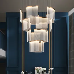 Attiska stora ljuskronor pendellampor Enkla moderna hotelllobby LED hängande lampor Nordiska lyxhem inomhus trappa belysningsarmaturer