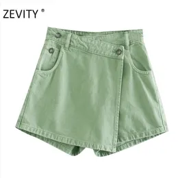 Zevity Women Vintage Buttons Pockets Patch Shorts spódnice panie swobodne szorstki zamek błyskawiczne