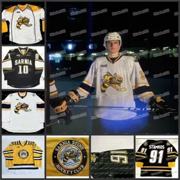 Vipceomiess Custom Vintage Sarnia Sting 91 Steven Staos Hockey Jersey 17 Martin 숫자 및 이름 자수 Ed Chl Jerseys 사용자 정의