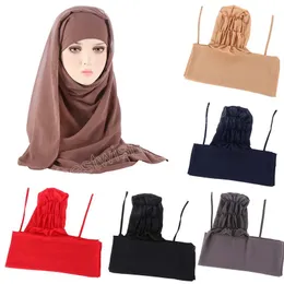 Muzułmańskie Kobiety Hidżab Islamski Szalik Szale Kryształowe Konopie Miękkie I Stretch Materiał Headwrap Hat Solid Color Bonnet Winter Beanie