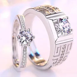 Cuivre Plaqué Argent Réglable Six Griffe Couple Anneaux 1 paire Hommes Femmes Promesse Fiançailles Doigt Bijoux Saint Valentin Anniversaire Cadeau Accessoire