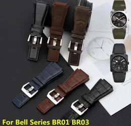 Assistir bandas de 24 mm 24 mm de qualidade plana banda de couro italiano de pele de bezerro para série Bell BR01 Br03 Strap Watchband Bandel