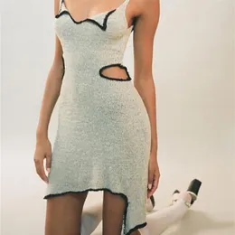 Kliou Patchwork Cut Out Mini Dresses Women Summer Camisole V Neck Sleeveless Skinny Sexig Club Midnight Clubwear Fashion Outfits 220613