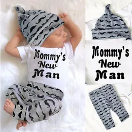 Piezas de ropa Piezas de manga larga Pantelante estampada Top y sombrero para bebés Mamys Man Autumn Winter Clothothing