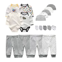 Clothing Sets Born 16/18PCS Baby Boy Clothes Cotton Solid Girl Bodysuits Pants Gloves Hats Cartoon Trousers Ropa BebeClothing