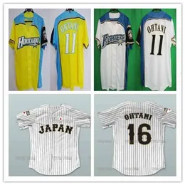 Chen37 Custom 11 Shohei Otani Hokkaido Nippon-Ham Fighters Jerseys żółty niebieski biały prążka Japonia samuraj 16 Shohei Otani Baseball Shirts