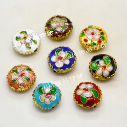 10pcs Cloisonne Filigrana 15mm Oblato Floreale Perline Whoesale Artigianato Rame Smalto Perline Etniche Accessori Creazione di Gioielli FAI DA TE