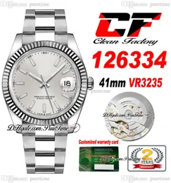 Rengör CF -datum 41mm 126334 VR3235 Automatisk herrklocka Sivler Dial Stick Markers 904L Oystersteel Armband Samma seriekort Super Edition Watches Puretime G7