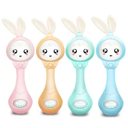 QWZ Musical Flashing Baby Rattles Teether Rattle Toy Hand Bells Rabbit Hand Bells born Infant Early Educational Toys 012M 220531