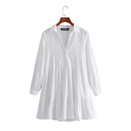 Tangada Fashion Women Elegant White Pleated Shirt Dress Long Sleeve Office Ladies Mini 3H60 220331