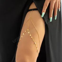 Seksi çok katmanlı elastik bant bacak uyluk zinciri kadınlar yaz plaj partisi gövde mücevher pullu kolye ayarlanabilir elbise aksesuarları
