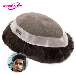 남자 모발 합성 toupee 모노 NPU 인간 가발 인도 시스템 스트레이트 웨이브 조각의 모세관 prothesis natural line 0527