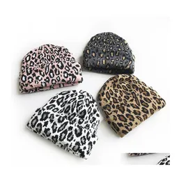 Beanie/Skull Caps Autumn Winter Kids Children Hats Womens Leopard Knitted Hat Lady Warm Beanies Drop Delivery Fashion Accessories Sc Dhzqo