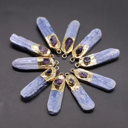 Подвесные ожерелья дизайн праздничный продажа красивая синяя кайанит грубая камень аметисты с серебряными металлическими.